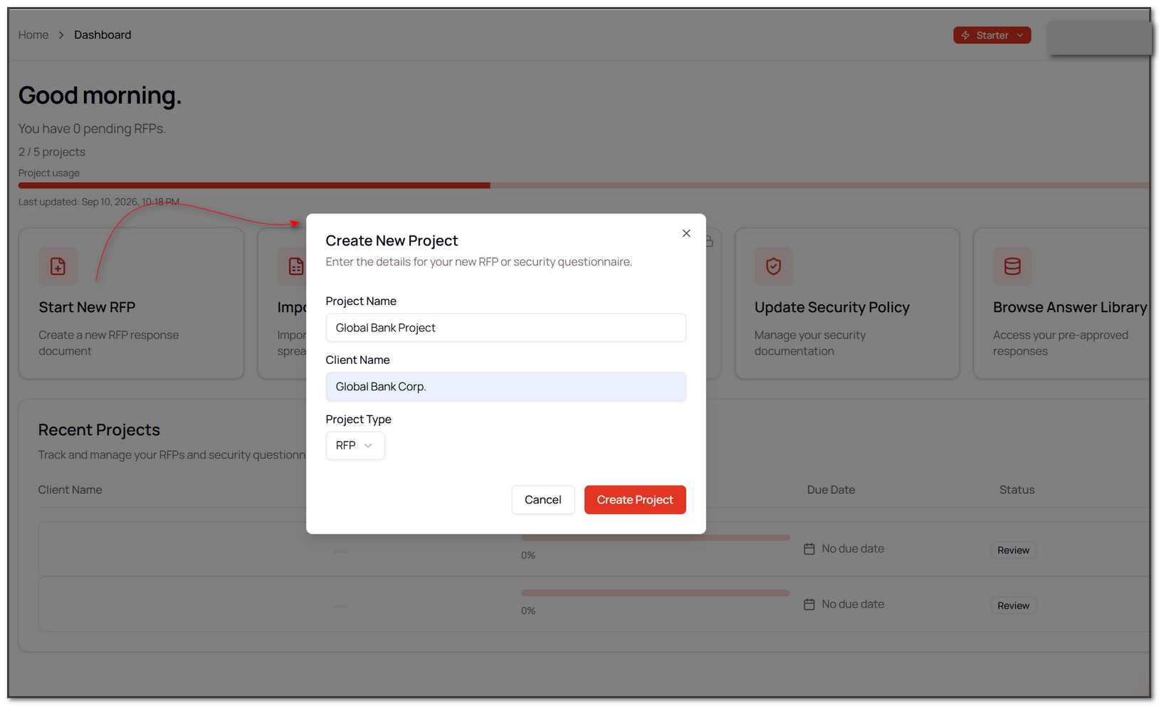 Create a blank project in ProposalVault